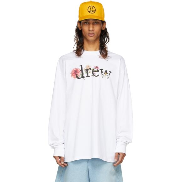 Drew House Men's White Long Sleeve Floral Logo T-Shirt Size XXL Ssense Exclusive - Picture 9 of 9